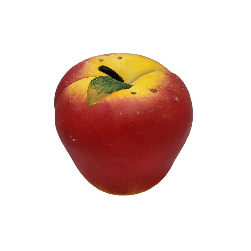 Vtg Porcelain Salt‎ & Pepper Shakers Split Red Apple Retro Handpainted Kitschy